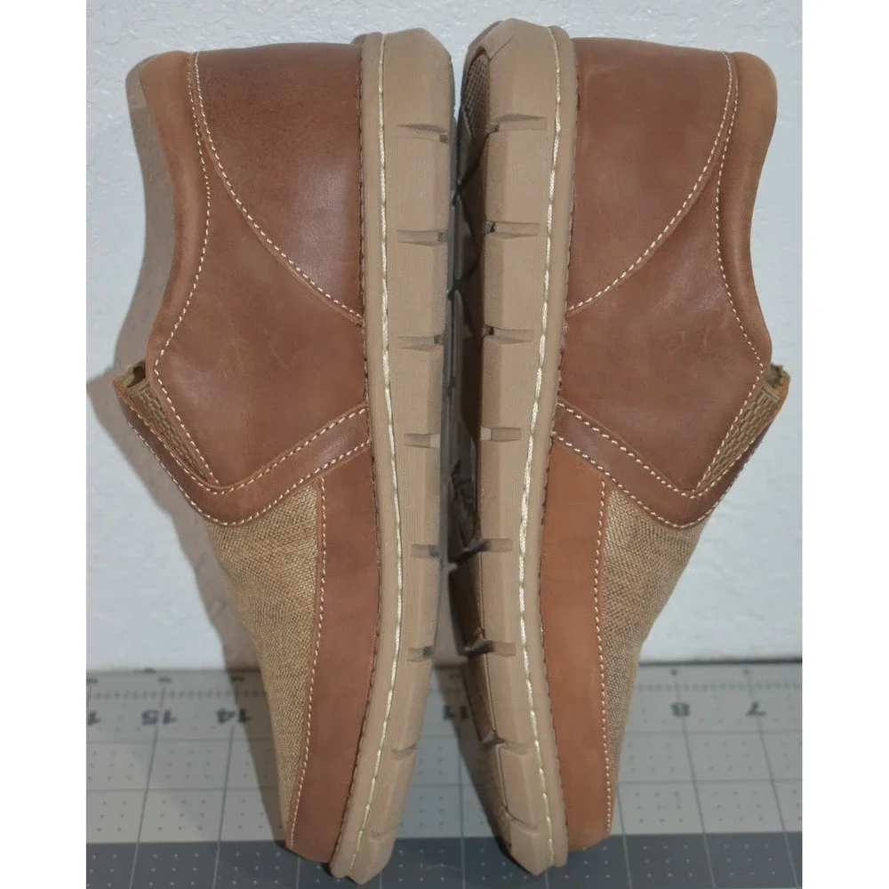 Born Sawyer Textile Tan Leather Slip On Loafers Kids Boys Size 4 PM-701-S